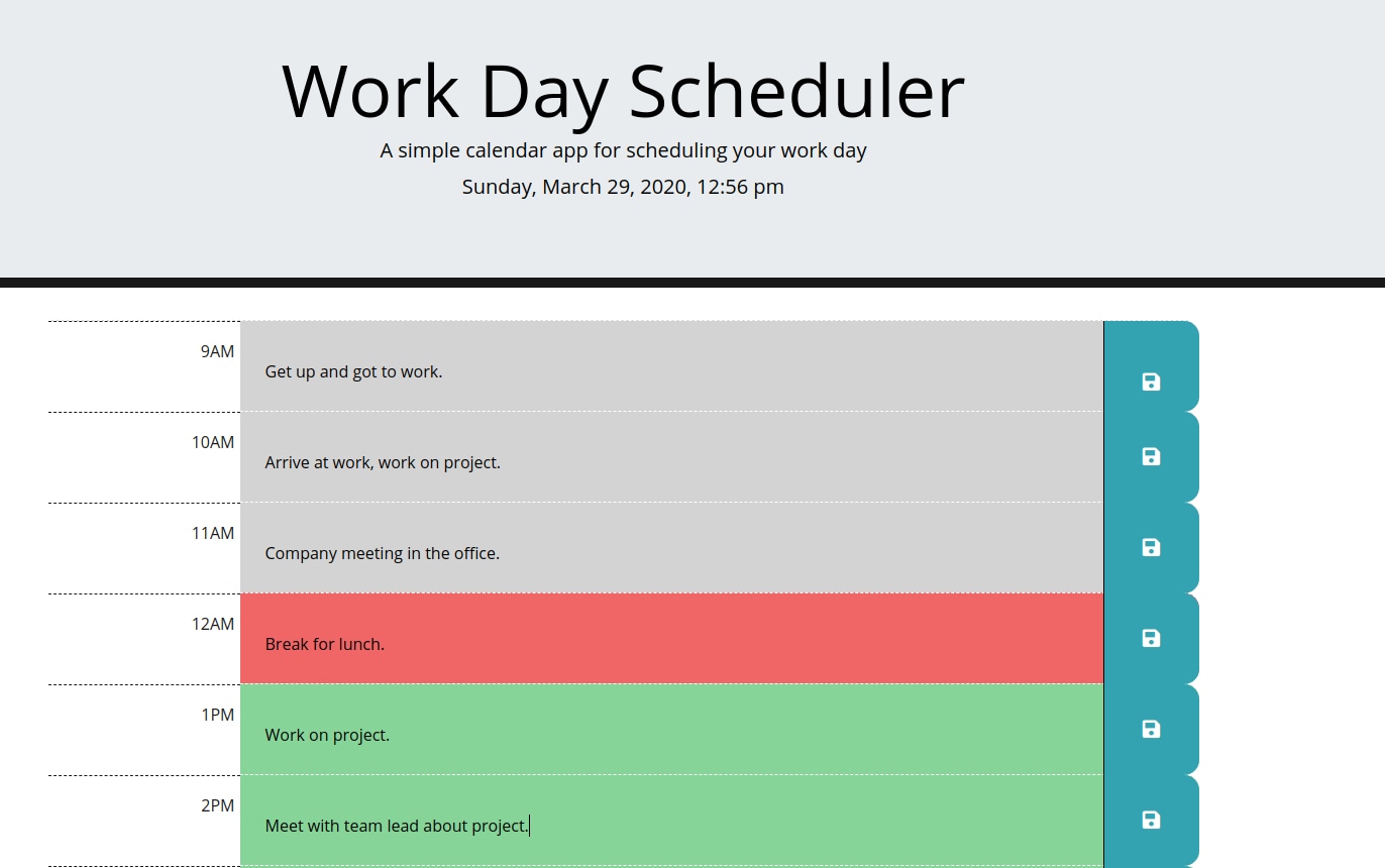 work day scheduler application